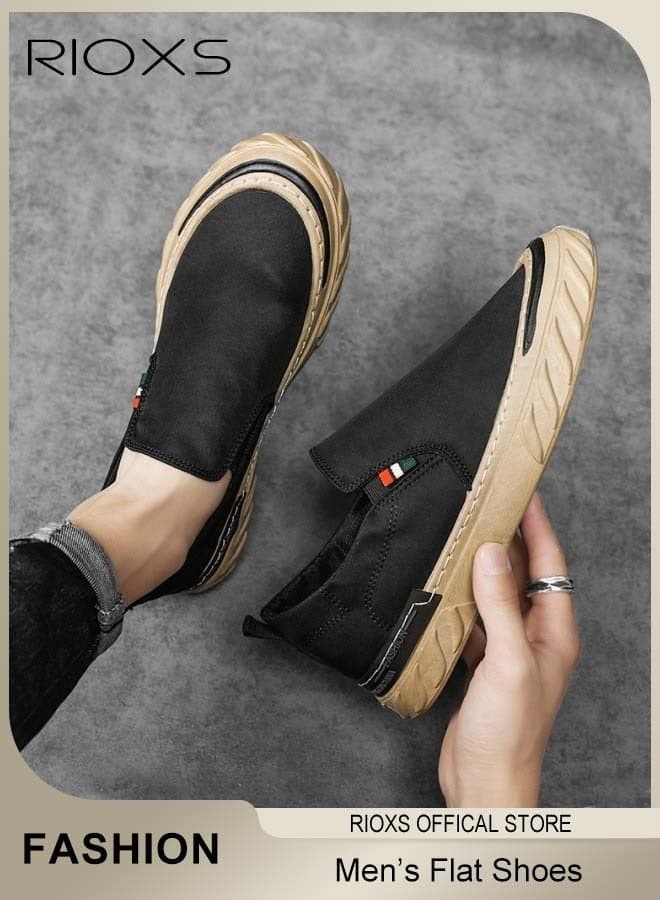 Men's Classic Canvas, Casual Low Top Sneakers, Fashion Leisure Street Chic Shoes for Men, Classic Slip-on Sneakers, Comfortable Flat Shoes with Soft Insole, Non-Slip Lightweight Walking Shoes, Breathable Sporty Canvas Flats for Office Shopping and Daily Wear