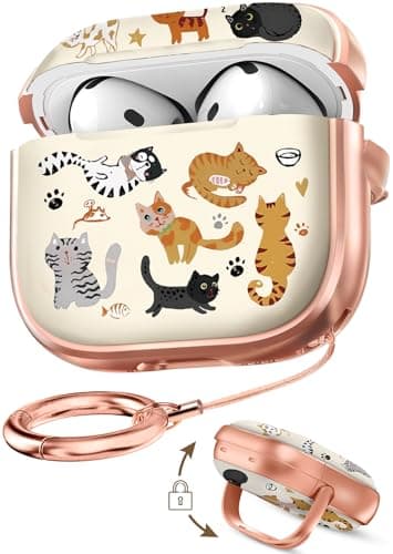 Coralogo for AirPods 4 Case with Safety Lock - Cute Cartoon for Women Girls Fashion Stylish Cats Pattern Design Kawaii Girly Girlish Hard Protective Cover for AirPods 4th Generation 2024