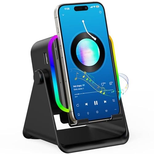 TARKARI Wireless Induction Speaker, 5 in 1 Bluetooth Speaker, Emergency Charging 360° Rotation Cell Phone Stand Compatible with iPhone Android iPad Samsung, Birthday Gifts for Men Women