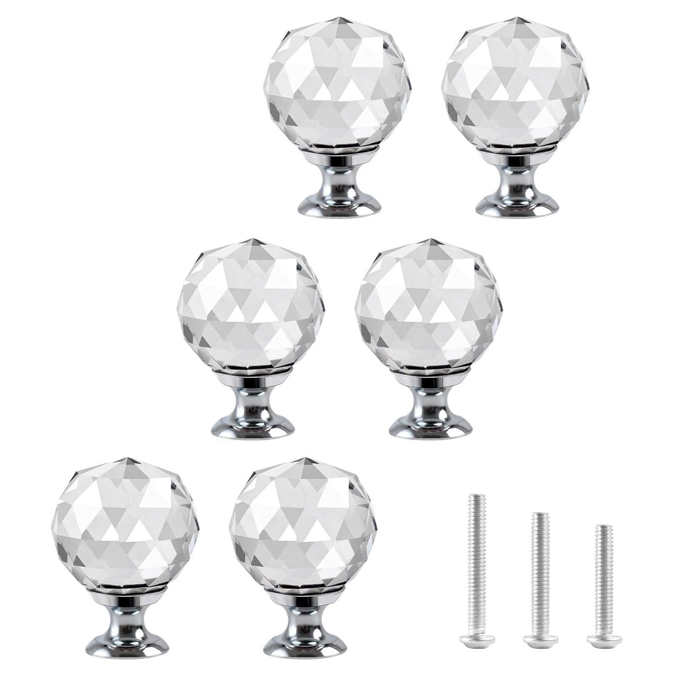 OctinPris 6pcs Clear Crystal Glass Door Knobs Round Diamond Wardrobe Doorknob BallShape Drawer Wardrobe Pull Knob Diamond Shaped Handles for Cupboard Cabinet Dresser in Bathroom Kitchen Office ect