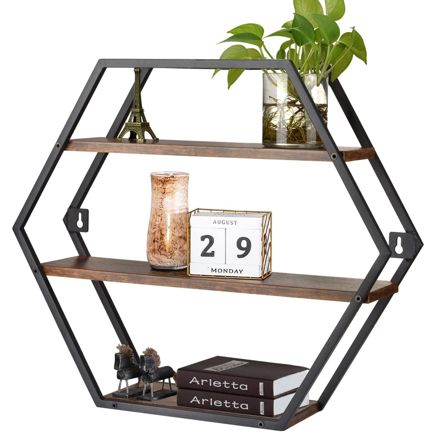 BCOZLUX Hexagon Shelves for Wall Hexagon Floating Shelves Decorative Geometric Shelf for Wall Decor Farmhouse Style Shelves for Bathroom Living Room Rustic Brown Black