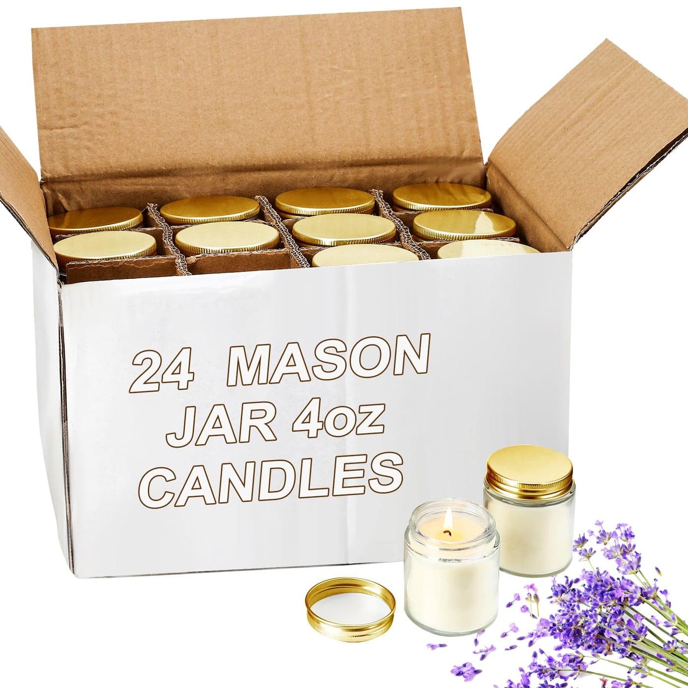Lounsweer 24 Pcs Bulk Mini Mason Jar Candles 4oz Small Scented Wedding Favors Gifts Lavender Wax Stress Relief Aromatherapy Candles for Christmas Birthday Baby Shower Party FavorsGold