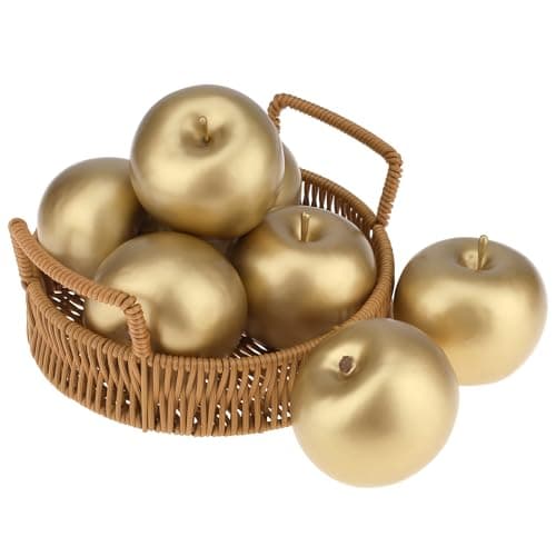 Meiwlong 6 Pcs Artificial Apples Realistic Fake Fruit Golden Apple for Home Kitchen Decor Decorative Faux Apple for Party Christmas Decoration