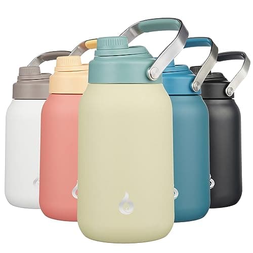 BJPKPK Half Gallon Insulated Water Bottles, 64oz Water Jug with Metal Handle & BPA Free Spout Lid, Dishwasher Safe Thermo, Large Stainless Steel Gym Sport Jugs, Chartreuse