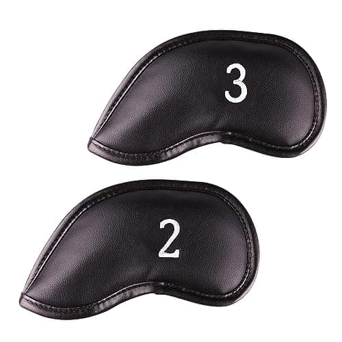 Premium Magnetic Leather Iron Golf Club Head Covers Set of 2 Fits Most Clubs Embroidered Club Label on Both Sides of Club Head Cover 2 3 Iron