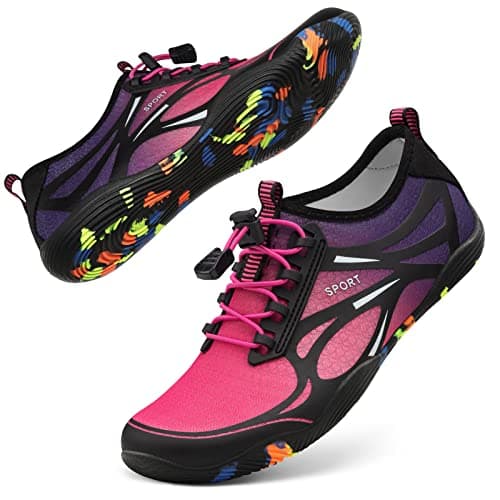 Water Shoes for Women Men River Shoes Adult Swim Beach Lake Pool Aqua Socks Barefoot Quick Dry for Hiking Surfing Kayaking Cruise Ship Essentials Size Women 9 / Men 7.5 (4-Purple)