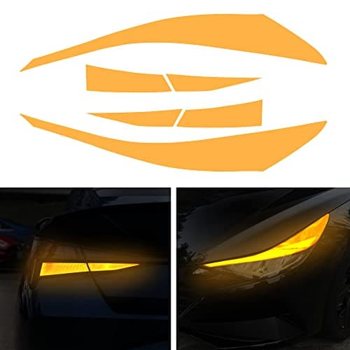 TOMALL Headlight Sidemarker Rear Fog Light Vinyl Films Smoke Tint Compatible with Hyundai Elantra 2021-2023 PreCut Light Transmission Amber Edges Delete Stickers Car Decal Decoration (Orange-2pair)