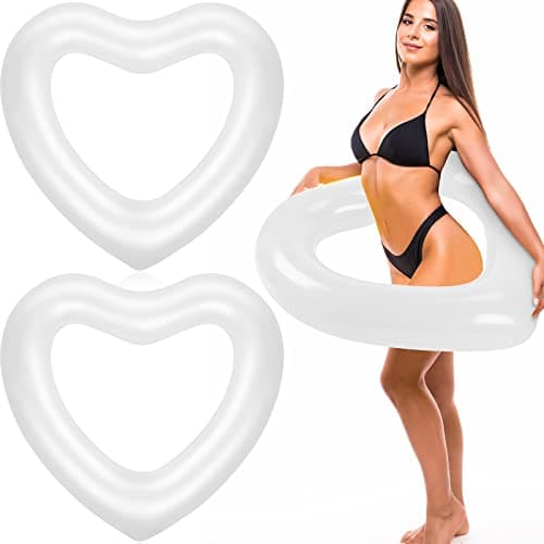 Junkin 47 3 x 39 4 Inch White Heart Pool Float Bachelorette Inflatable Swim Float Bride Pool Water Ring Loungers Tube Swimming for Engagement Wedding Summer Beach Party2 Pcs