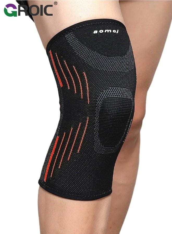 1Pcs Compression Knee Brace,Knee Brace for Running Knee Pain, Knee Support Compression Sleeve, Workout Sports Knee Braces for Walking, Running, Gym, Basketball,ACL & Arthritis Pain Relief, Knee sleeves Support(Orange-M)