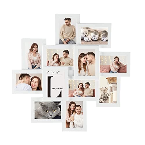 SONGMICS 4x6 Collage Picture Frames, 12-Pack Photo Collage Frame for Wall Decor, Glass Front, Assembly Required, Cloud White URPF22WTV1