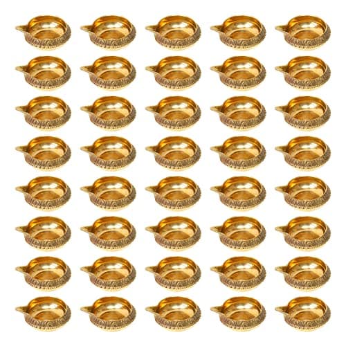 DOKCHAN Brass Kuber Diya Oil Lamps for Pooja Room Decoration Diwali Festival Traditional Deepak for Temple Use (Size 1.5 Inch | Pack of 40)