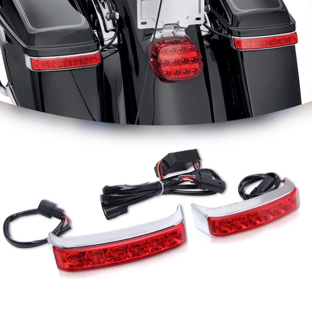 DREAMIZER Motorcycle Saddlebag Luggage Tail Light LED Lamp Compatible with Touring Road King Ultra CVO Limited Electra Glide Ultra Classic Chrome HousingRed Lens