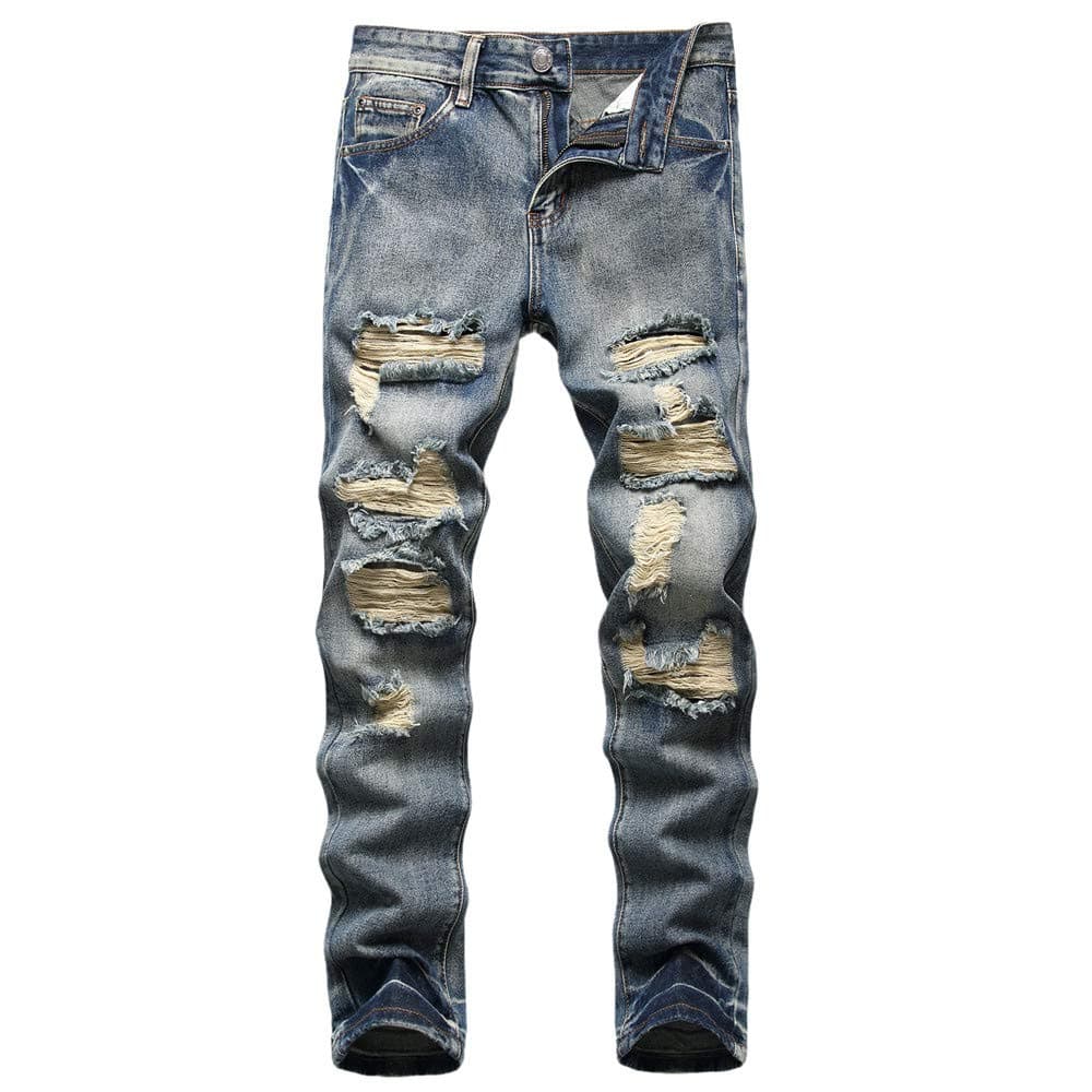 AITITIA Mens Ripped Regular Fit Jeans 34 333 Blue