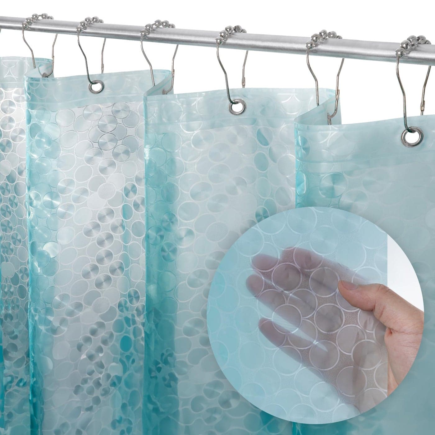 LiBa Plastic Shower Curtain Heavy Duty 8G Shower Curtain for Bathroom Waterproof Vinyl Shower Curtain 3 Magnets Rustproof Mental Grommets 3D Aqua Circle Pattern 72x72