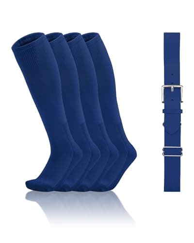 QBK Toddler Baseball Socks And Belt Youth Softball Tee Ball Combo Set for Boy Girl (2 Pairs of Socks & 1 Belt)(ROYAL BLUE,5-7Y)