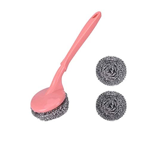 Being One Sunday Stainless Steel Scrubbers With Handle Cleaning Brush With 2 Additional Steel Scrubbers Dish/Sink Brushes Kitchen Cleaning Tool Steel|Scrubber|Multicolour (1)