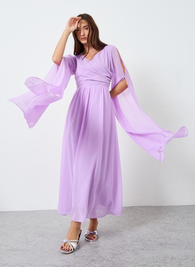 Women Maxi Dress with Slit Flowing Sleeves