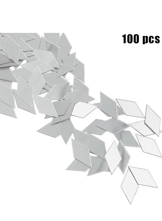 100 PCS Diamond Shape Mirror Tiles for Craft, Mini Rhombus Mirror Pieces Self-Adhesive Acrylic Mirrors Sheets Mosaic Pieces Flexible Craft Mirrors Bulk for DIY Projects Wall Decor
