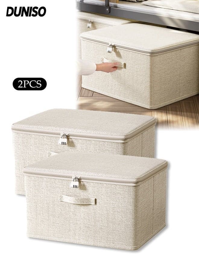 2PCS Large Storage Bags, Clothes Storage Bins with Zip Lid Foldable Closet Organizers Storage Containers with Durable Handles Thick Fabric Storage Box for Blanket, Comforter, Clothing, Bedding
