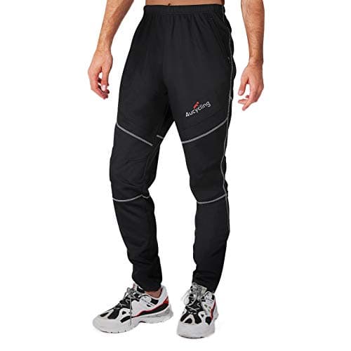 4ucycling Men's Mountain Bike Pants, Thermal Fleece Winter Cycling Windproof Running Pants for Cold Weather Riding Hiking Black