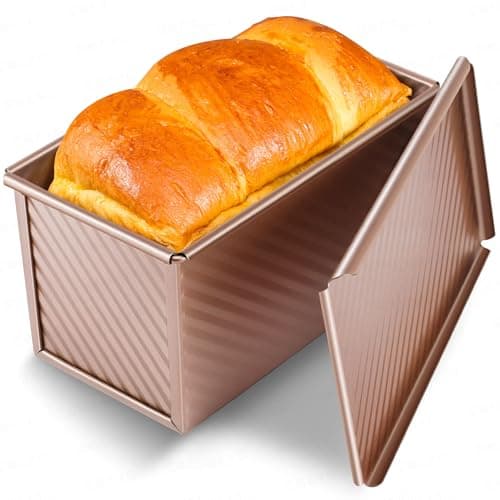 Yupjlia Pullman Loaf Pan with Lid, Premium 1 lb Dough Sandwich Nonstick Bread Pan with Lid for Homemade Bread, Heavy Duty Carbon Steel Corrugated Pullman Toast Box with Cover for Baking, Bakeware