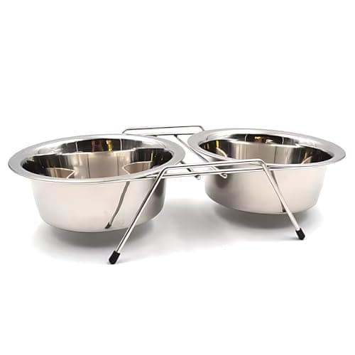 Pets Empire Pet Feeder for Dogs & Cats | Dog Bowl Stand for Large Dogs | Stainless Steel Food and Water Bowls with Iron Stand | Dog Bowls Large Size (900ml X 2 Bowl)