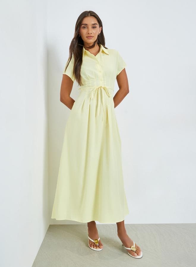 Yellow Shirt Maxi Dress with Tie-Waist