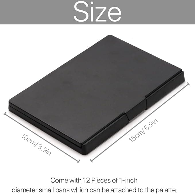 VANANA DIY Magnetic Eyeshadow Palette Makeup Palette with Mirror for Eyeshadow Lipstick Blush Highlighter Storage with 12 Pieces of Round Metal Pans 15x10cm Without Grids Black with Mirror