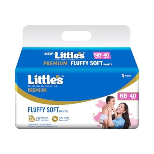Little's Premium New Born Baby Diaper Pants Style (NB) | Upto 5 kg | 40 Count - Pack of 1 | FluffySoft Baby Diapers with Leakage Guard, Wetness Indicator & 12 Hours Absorption