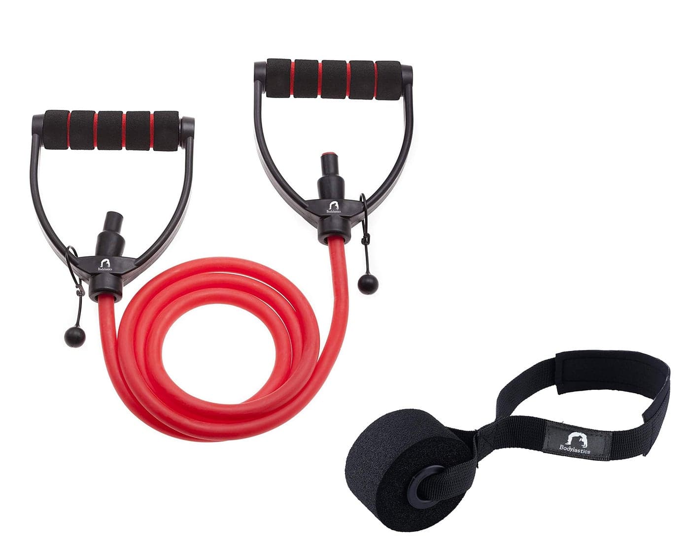 Bodylastics Silicone, Natural Rubber Resistance Tube with Adjustable Length, Non-Slip Handles, High Density Door Anchor for Strength Training (Red - 15 LBS)