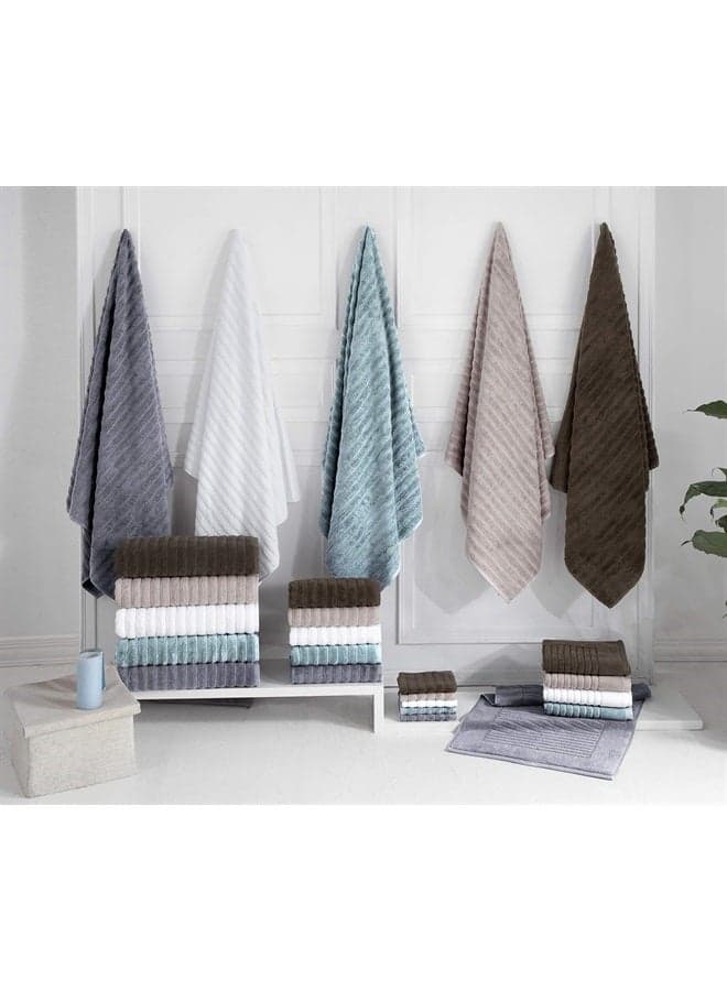 Luxury Ribbed 2 Piece Bath Towel Set - 100% Turkish Cotton Absorbent, Quick-Dry, Premium Towels for Bathroom, 27x54 inches (Grey)