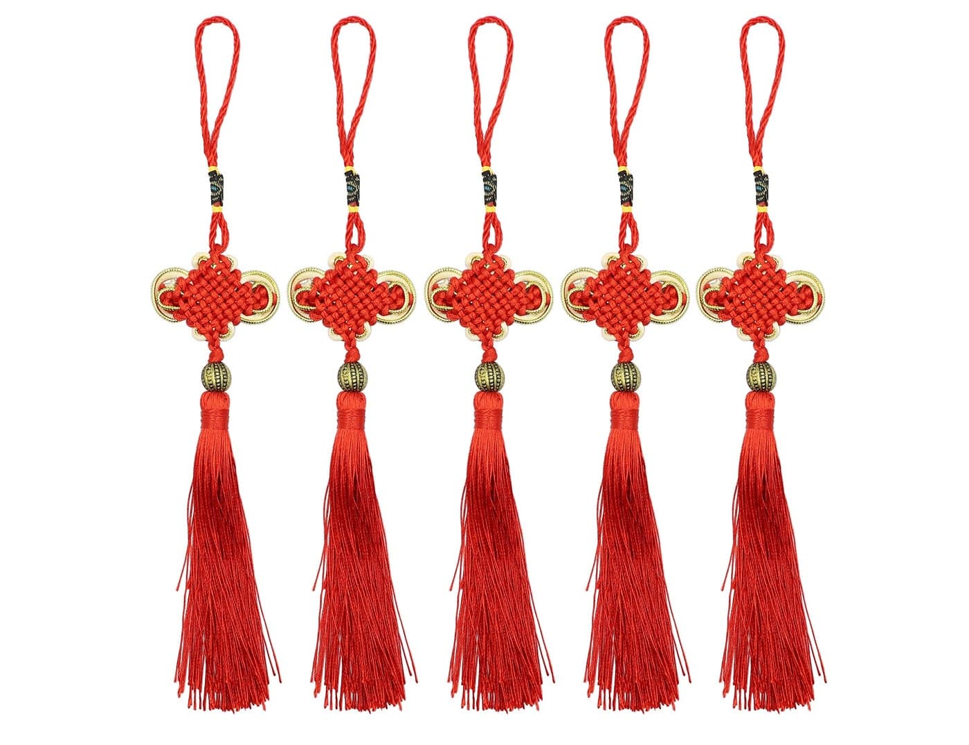 LBY Chinese Tassel Chinese Knot, Red Handmade Tassels Chinese Knots Band Beads, Lucky Knots to Attract Wealth Good Fortune and Health, for Door and Car Handing Decoration,5pcs