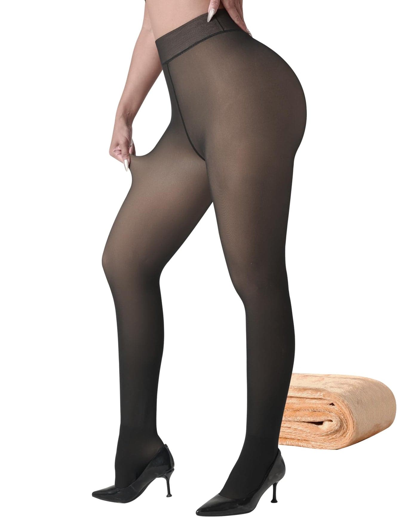 ATHVOTAR Fleece Lined Winter Tights Women - Thermal Warm Opaque Pantyhose Thick Sheer Leggings Black Medium/Large