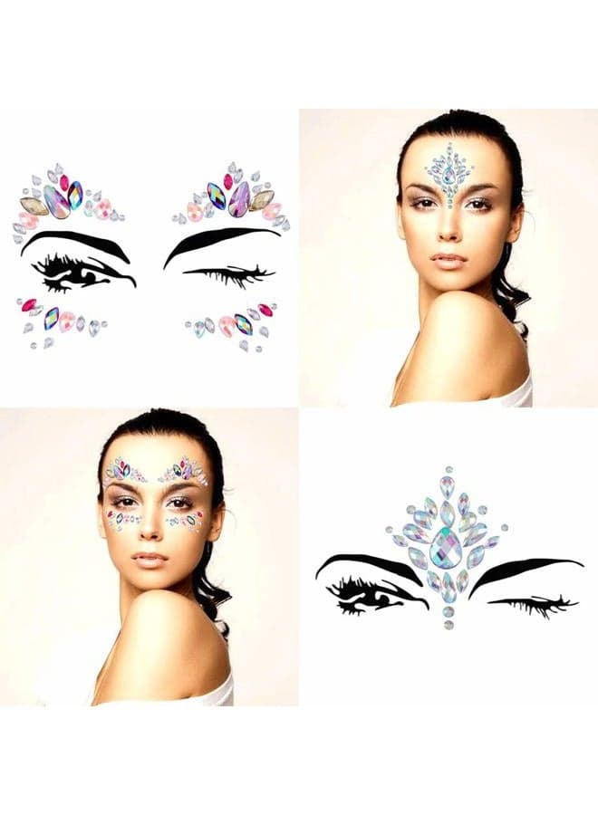 Rhinestone Face Jewels Festival Face Gems Glitter Stickers Rave Stick on Halloween Mermaid Face Tattoos Party for Women and Girls 2PCS