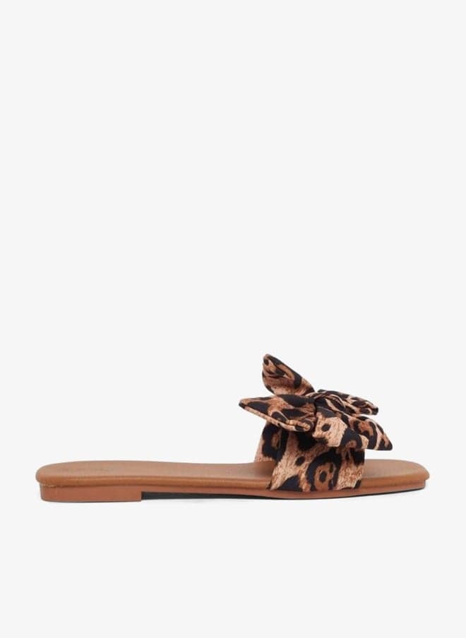 Printed Bow Detail Flat Sandals