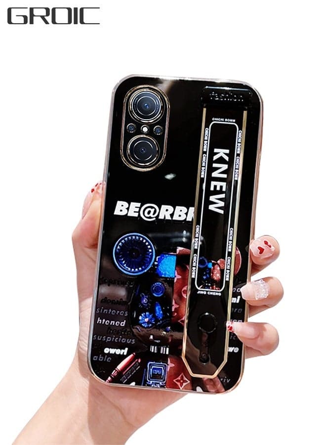 Cute Case for Huawei Nova 9 SE 6.78 Inch Cartoon Bear Shiny Bling Phone Case with 2 Wrist Straps, Fashion Soft TPU Shockproof, Phone Case Suitable for Women & Girls