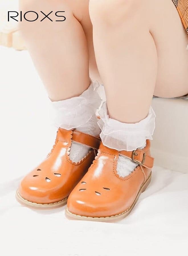 Toddler Girl Mary Jane Dress Shoes, Girls' Comfort T-Strap Flats, Little Girl School Uniform Shoes, Breathable Hollowed-Out Children's Princess Shoes, Retro British-Style Small Leather Shoes, Fashion Ballet Flats for Kids Girl, Dressy Shoes for Weeding Party Shows Graduations or Casual Everyday Wear
