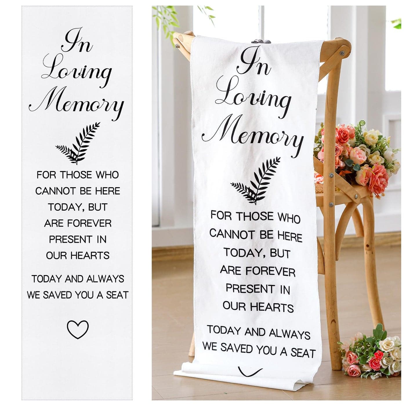 Yousoontic Memorial Wedding Chair Sign for Ceremony Wedding Memorial Sign 14 x 49 Inch Save a Seat for Someone in Heaven Linen Reserved Decorationsin Loving Memory