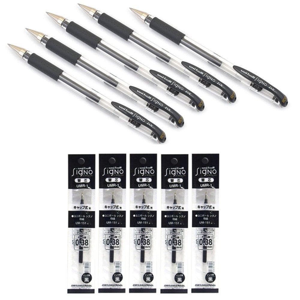 Very smooth! Uni-ball Signo Dx UM-151 Gel Ink Pen - 0.38 mm x 5 Pcs – Black with 5 Reffils