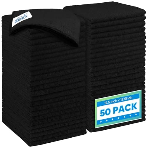 HOMEXCEL Black Microfiber Cleaning Cloth 50 Pack 125 x 125 inch Microfiber Towels for Cars Ultra Absorbent Car Washing Cloth Lint Free Streak Free Cleaning Rags for Car Kitchen and Window