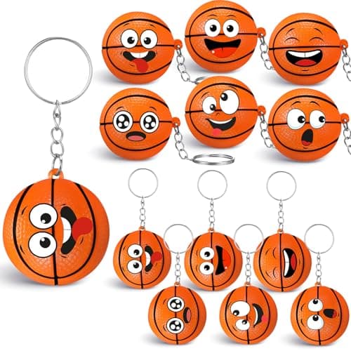 Arrowbash 12 Pcs Mini Funny Stress Balls Keychain Sport Face Keychain Stress Relief Squeeze Sport Balls team Gifts for Women Men Sport Team Players Party Favor Birthday GiftBasketball