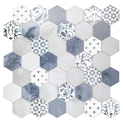 The Tiles Plaza 10Sheet Peel and Stick Backsplash Blue Cement Hexagon Stone Composite Marble Looks Self Adhesive Wall Tile Stick On Tiles for Kitchen Bathroom Shower Cover 9 Sq Ft