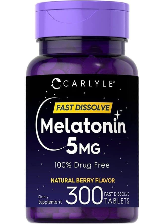 Melatonin 5 mg Fast Dissolve 300 Tablets | Natural Berry Flavor | Vegetarian, Non-GMO Supplement