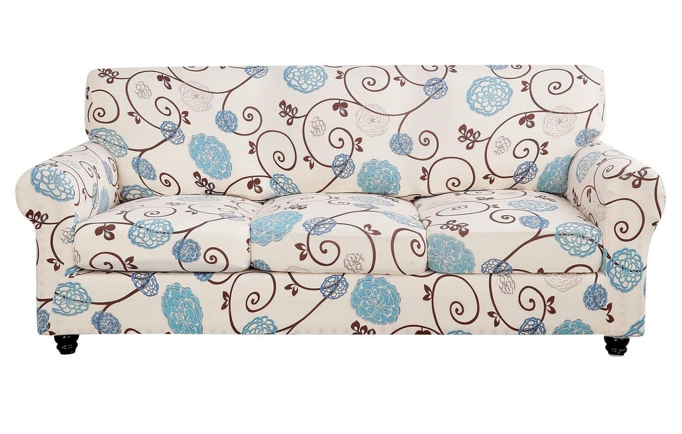 SearchI Stretch Sofa Cover Printed Couch Cover, Floral Pattern 4 Pieces Sofa Slipcover with 3 Separate Cushion Cover, Washable Furniture Protector for Living Room(Sofa, Ball Flower)
