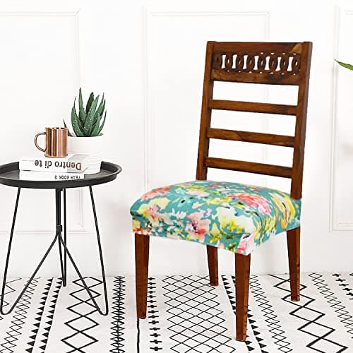 AMAZE ATTIRES Universal Size Dining Chair Seat Cover Set of 4 Seater pcs are Easily Washable Strechable and Comfortable for Dining Room Home Decor Slip Cover (Green Floral),Spandex