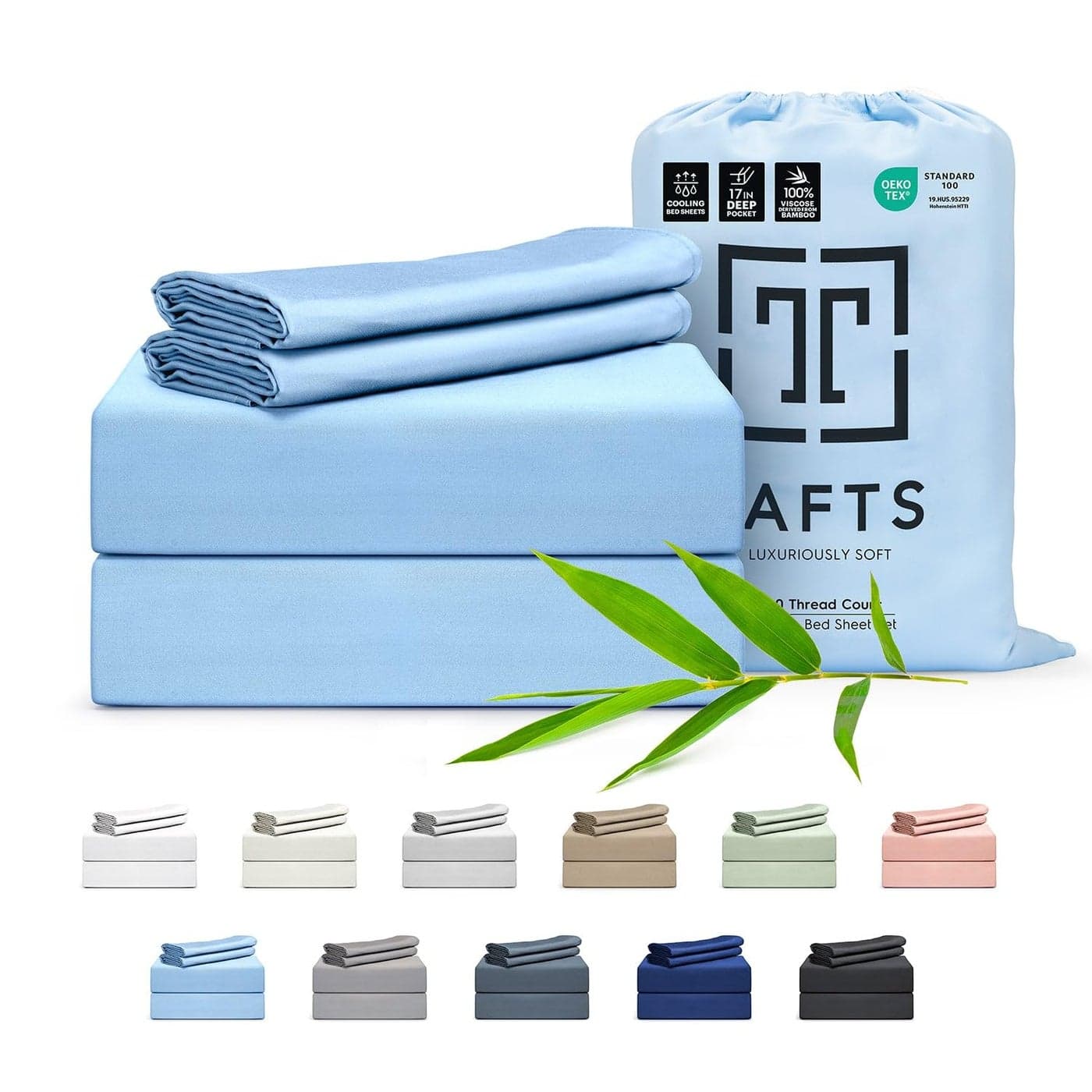 Tafts CaliKing Sheets Set Pure 100 Viscose derived from Bamboo Bed Sheets Set Luxuriously Soft Silky Cooling Sheets Double Stitched Lifetime Quality Promise Sky Blue