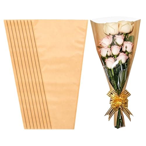 JOYIT Flower Bags for Bouquets, 100PCS Flower Wrapping Papers 9.8in x 18in, Kraft Flower Wrapping Bags, Floral Wrapping Paper Flower Sleeves for Mother's Day and Floral bouquets Packaging