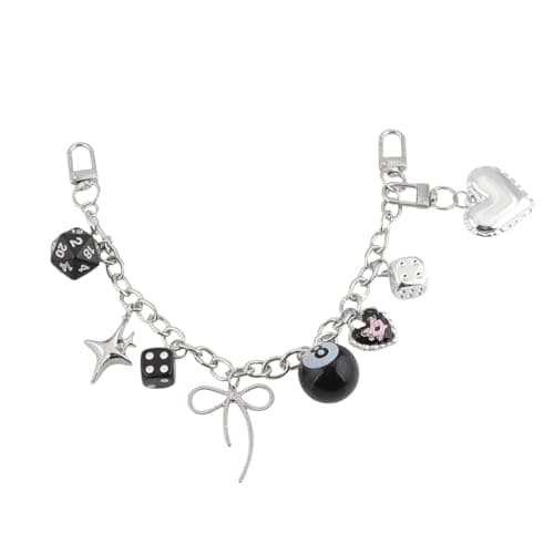 Disengor 8 Ball Dice Bow Bag Charms Chain - Silver Purse Chain Charms for Handbags - Y2K Keychain Bag Extender Accessories