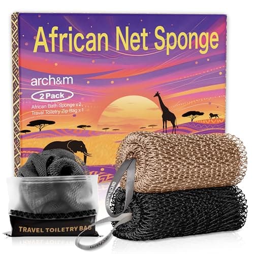 ARCH&M African Net Sponge Authentic - Extra-Long 53 inch Back Scrubber Quick-Dry Exfoliating Shower Loofah for Women and Men Daily Use Soft Mesh All Skin Types Travel-Friendly Bath Accessories Gift