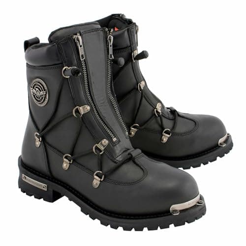 Milwaukee Leather MBM9075 Men's Black 6-inch Plain Toe Dual Zipper Lock Leather Boots (numeric_10_point_5)